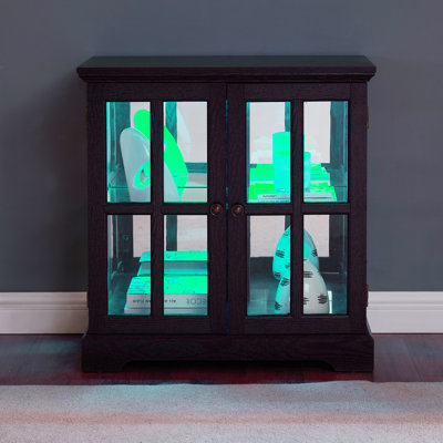 LED Curio Display Cabinet, Antique Display Case With Adjustable Shelves, Retro Showcase With Lattice Doors, Elegant Bookcase And Storage Cabinet For Home Organization