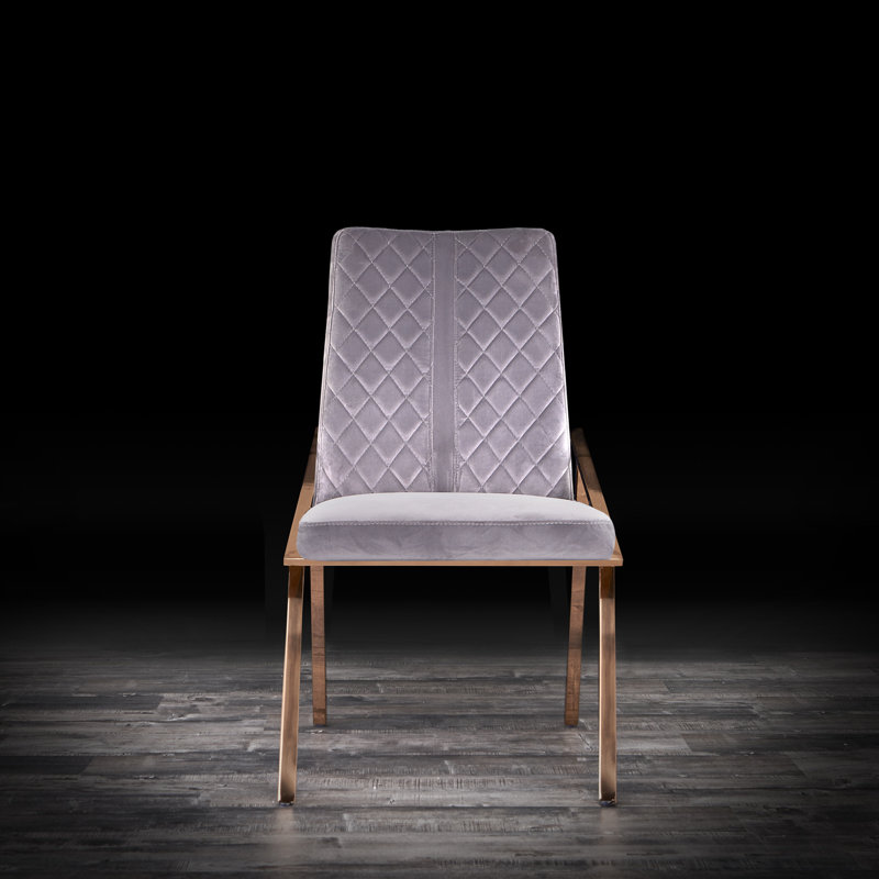 19'' H Velvet Upholstered Side Chair, Gray, Gold