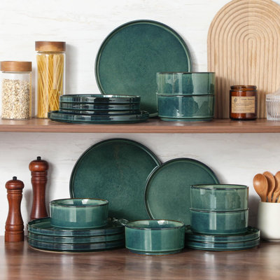 Starry Reactive Glaze Stoneware Dinnerware Set for 4, 6 and 8 Microwave Dishwasher Safe