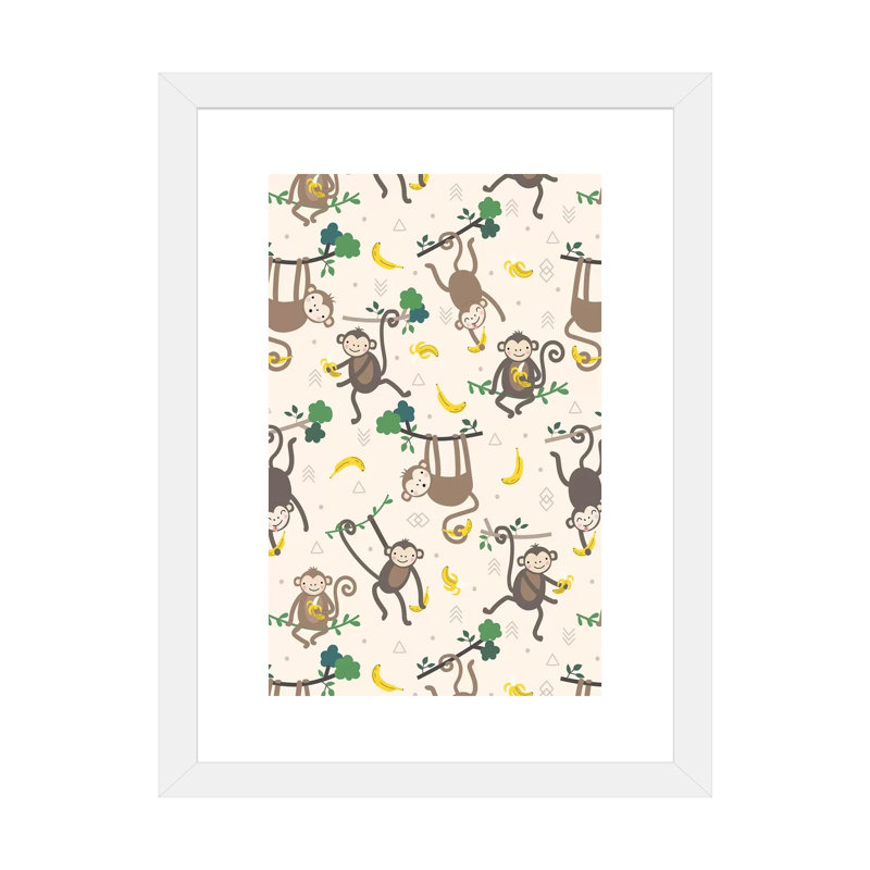 «Little Monkey III» par Caroline Alfreds - impression d'art graphique, H 24 po x l 16 po x P 1 po, Papier encadré blanc