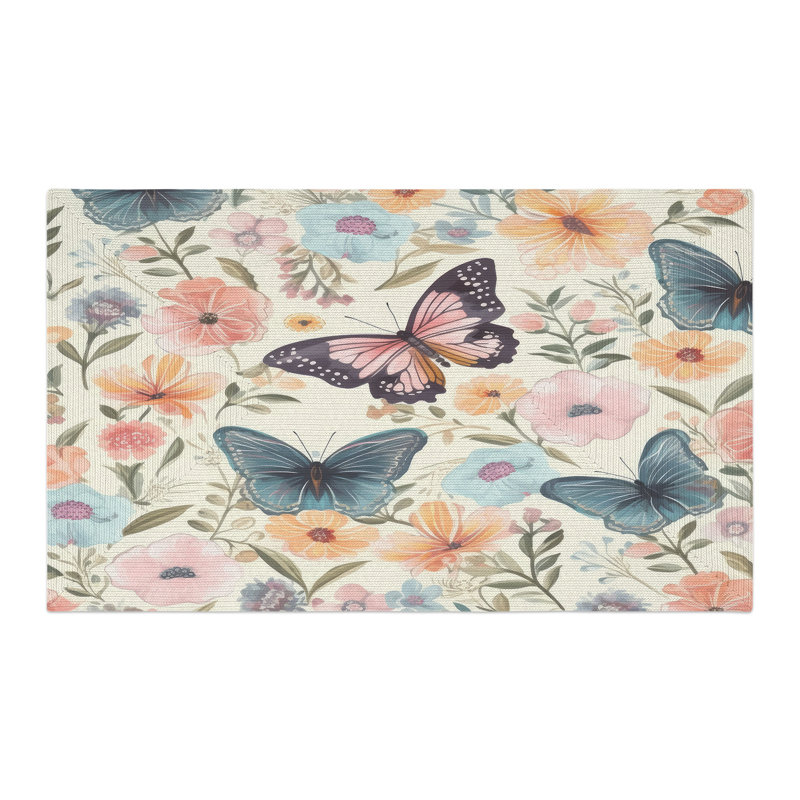 Tapis tressé à motif de fleurs flottantes, Rectangulaire 3 pi x 5 pi