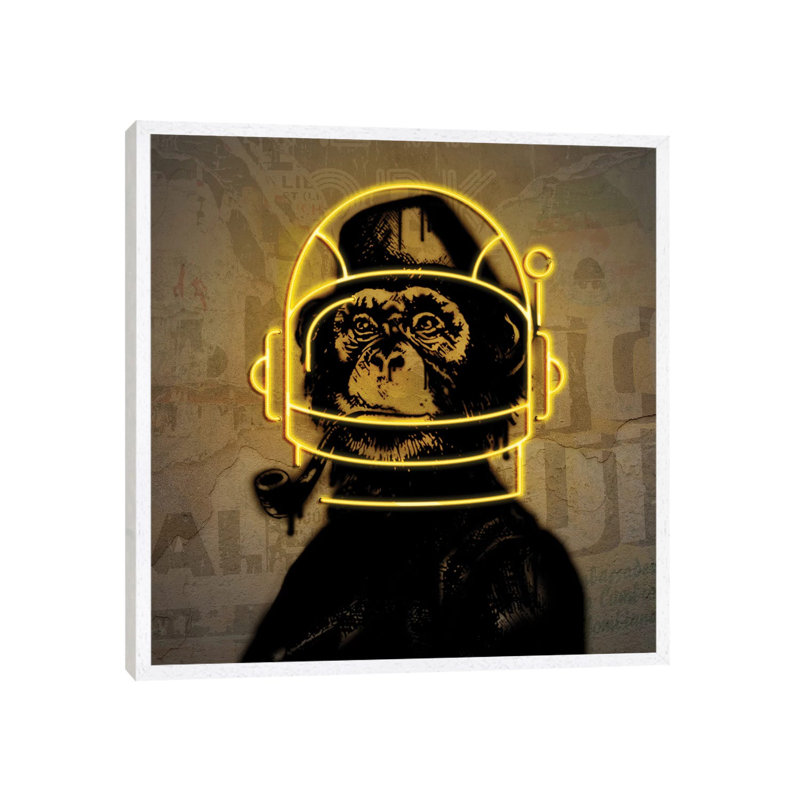 Neon Monkey 1 Piece Wall Art on Canvas, 66.04 cm H x 66.04 cm W, White Framed