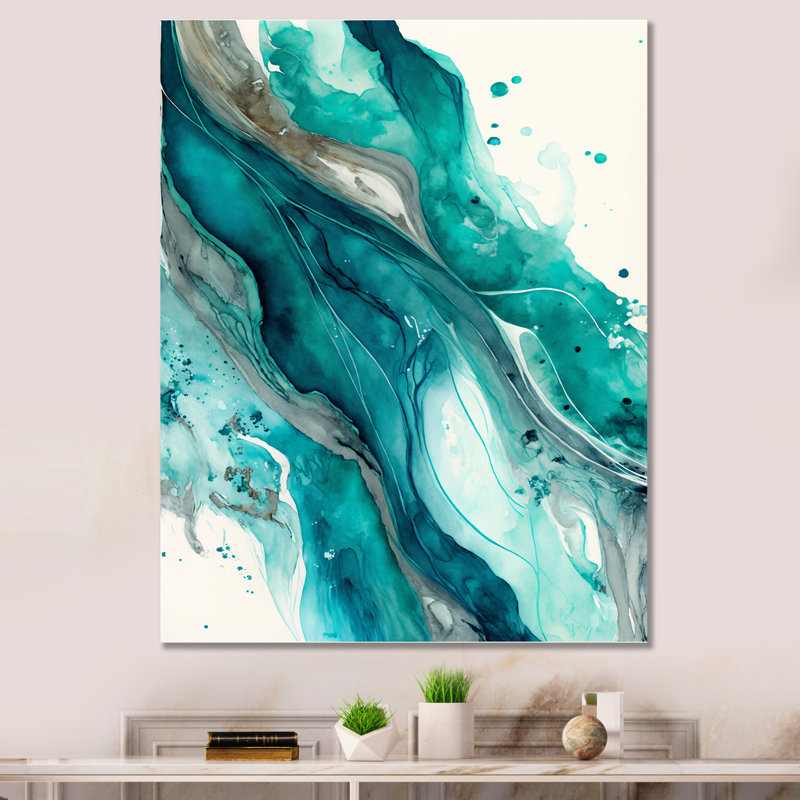 Turquoise Waves in Paradise V - reproduction sur toile, H 32 po x l 16 po x P 1 po, Toile tendue
