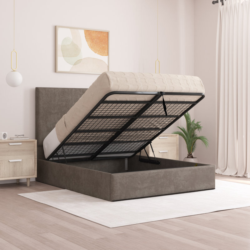 Bibian Upholstered Ottoman Storage Bed, Single (3'), Mole