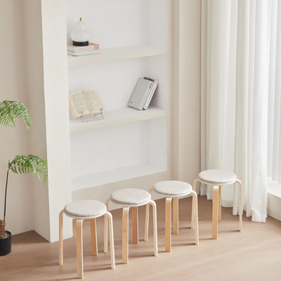 Ensemble de 4 tabourets empilables, tabourets empilables en bois cintré, chaises rondes sans dossier pour la salle à manger, la cuisine et la salle de classe