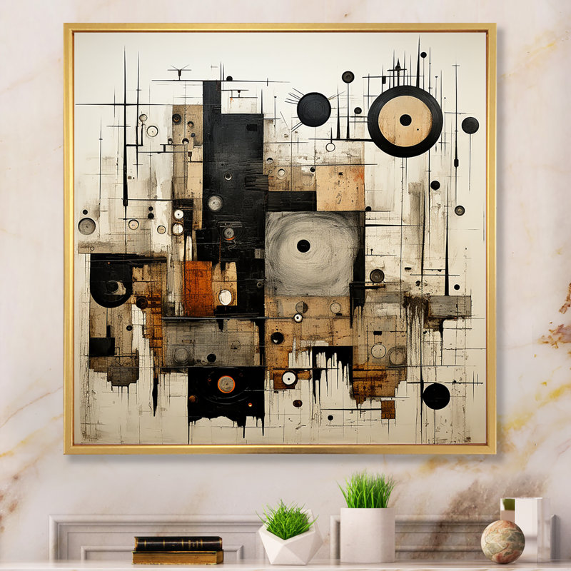 «Brown and Black Divine Simplicity», peinture abstraite encadrée, Cadre flottant doré, H 30 po x l 30 po x P 1 po