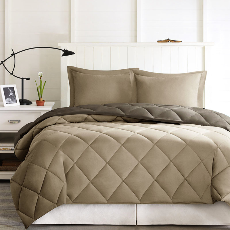 Édredon 100% simple / simple TG avec taies décoratives à séchage rapide de 3 m et duvet, Brun / Sable