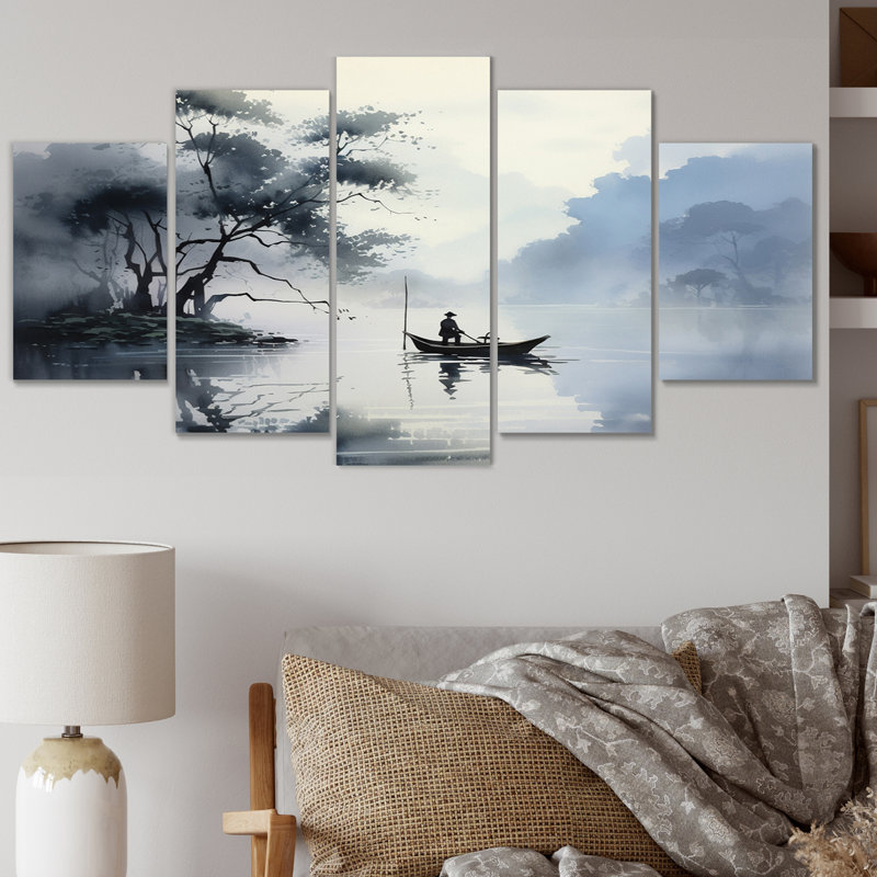 «Asian Art Ink Lake II» sur toile, reproduction de 5 pièces
