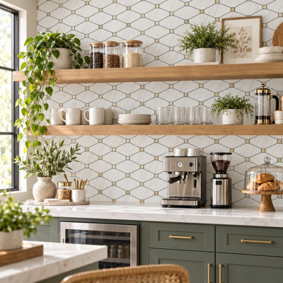 10-Sheet Polished Dolomite Peel-and-Stick Backsplash Tile with Metal Accents