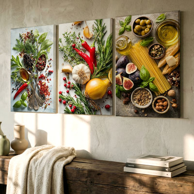 3 Pieces Culinary Herbs and Spices Large Wall Art for Kitchen Decor, Three Pieces Wall Art for Living Room, Bedroom, and Office Decor, Ready to Hang
