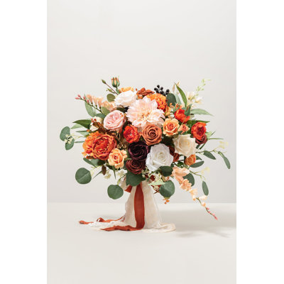 Bouquet de mariée Ling's Moment, forme libre moyenne, couleur terre cuite coucher de soleil