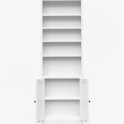 Bibliothèque en métal, bibliothèque à 5 niveaux de 71 pouces de hauteur avec porte, bibliothèque blanche industrielle avec tablettes réglables, tablette de rangement de 9,2 po de profondeur pour le salon, le bureau, la bibliothèque et les meubles de maison modernes