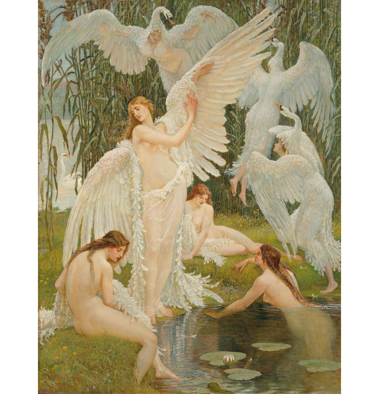 «The Swan Maidens» par Walter Crane - Art mural sur toile tendue avec châssis, H 24 po x l 17 po