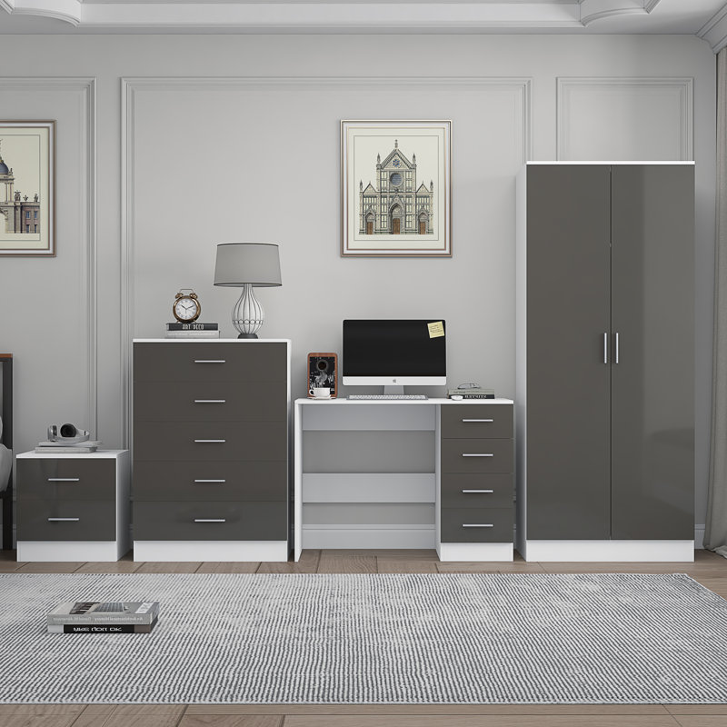 Eva Piece Bedroom Set, Grey Gloss / Matt White