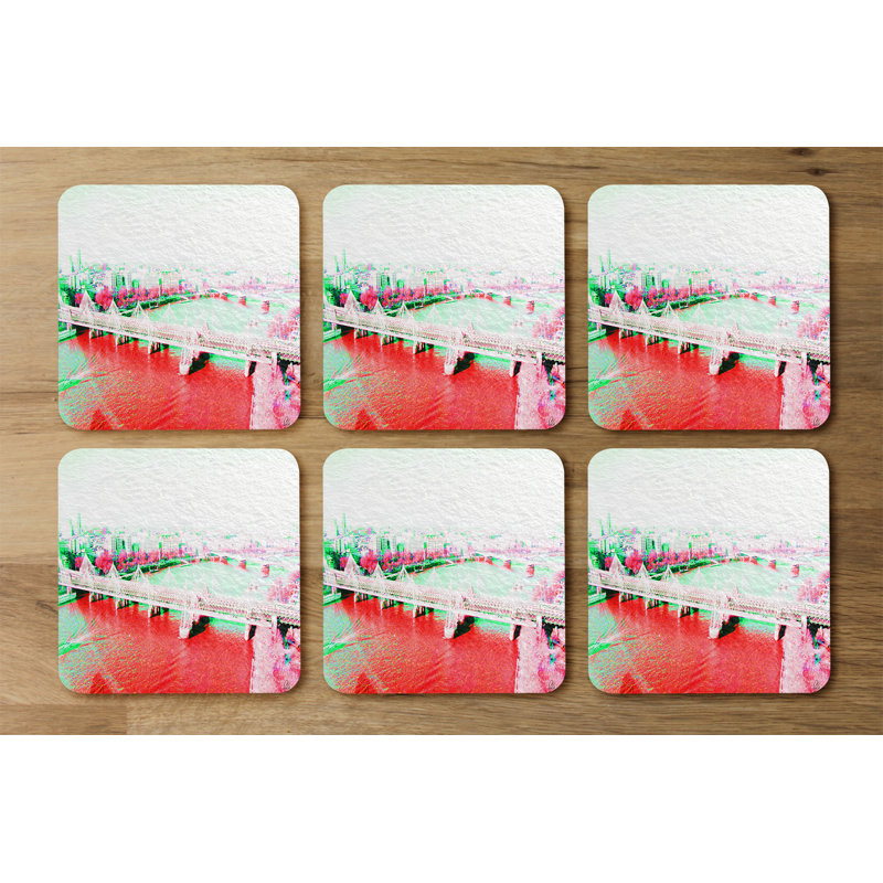 Square 6 Piece Coaster Set, Red