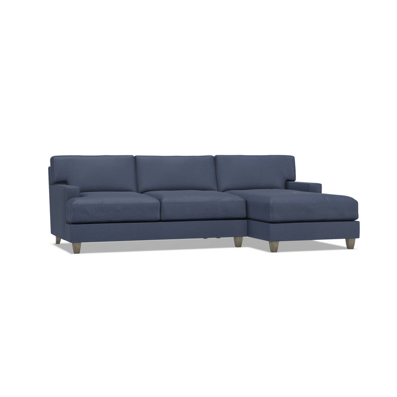 Mila Chaise Sectional, Blue Polyester, Right Hand Facing, 33.5" H x 101" W x 61" D