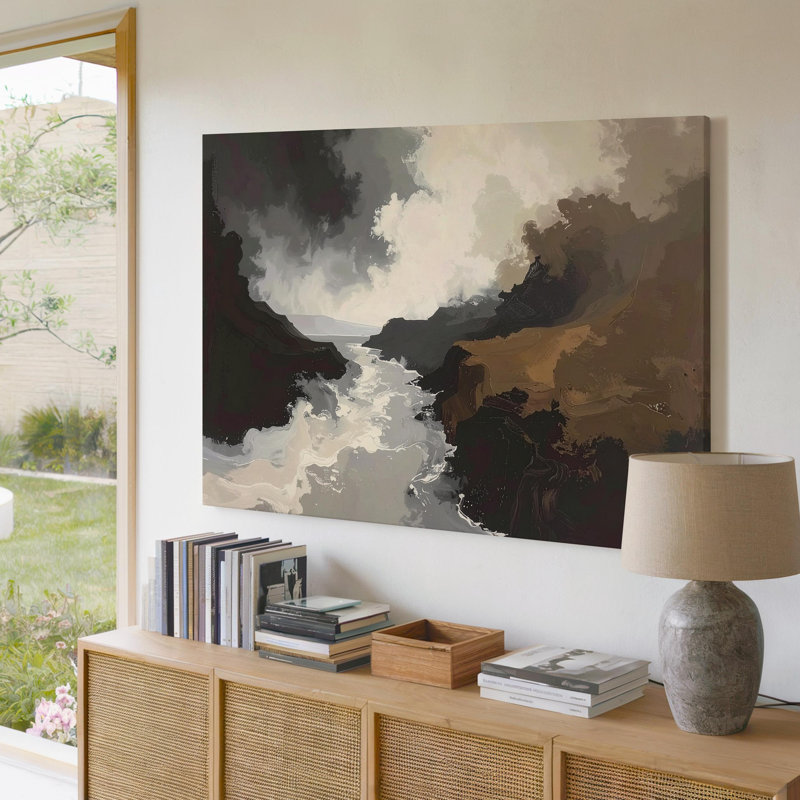 Art mural mural abstrait sur toile, gris anthracite et toile espresso, prêt à accrocher, décor moderne de qualité supérieure