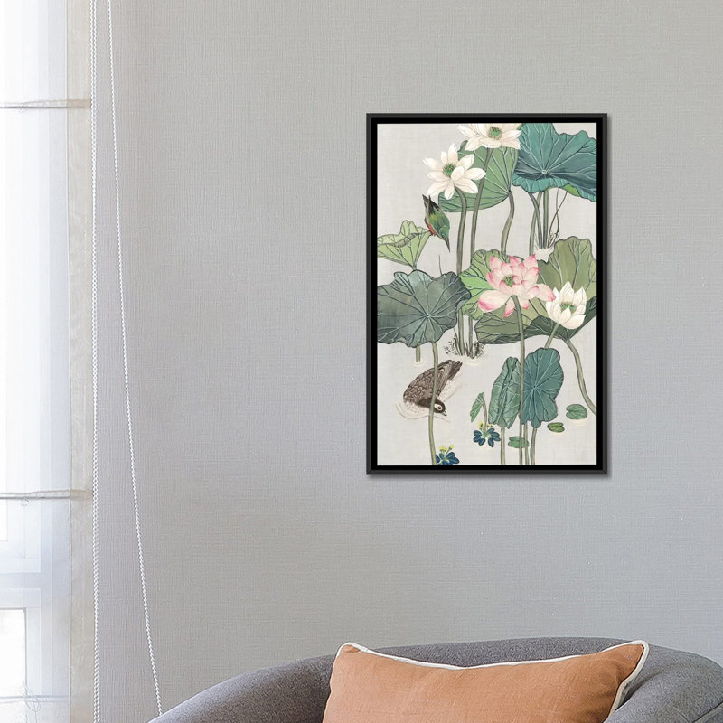 «Lotus Pond II», reproduction sur toile, H 26 po x l 18 po x P 1,5 po, Toile avec cadre noir, Pas de tapis