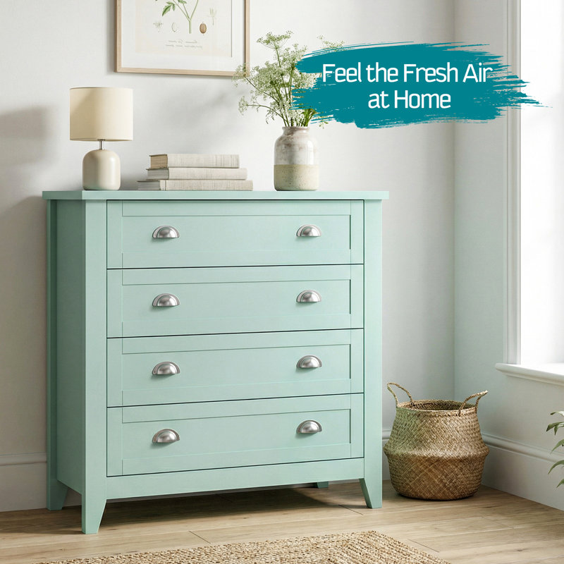 Haven 4-Drawer Dresser with Silver Shell Handles, Modern Cottage Storage Cabinet in Mint Green, Mint Green
