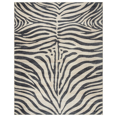 Tapis zèbre noir ivoire lavable à la machine Samira Zebra