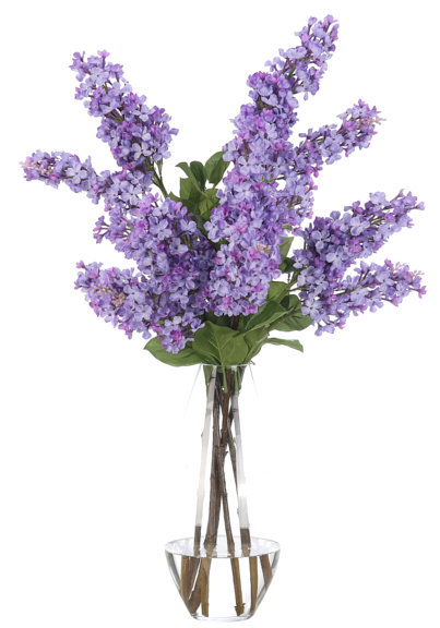 Lilas, lavande, vase en verre, l 19 x P 30 x H 30