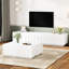 Meuble télé moderne blanc et table basse, conception arquée pour une apparence contemporaine, utilisation combinée personnalisable à la maison, rangement spacieux dans 8 tiroirs, différents aménagements de vie convenables, fait de