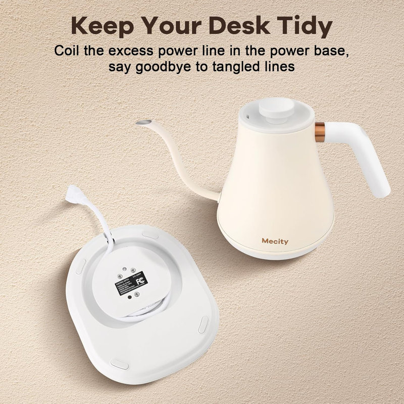 White 0.8 Quart Electric Gooseneck Kettle with LCD Display