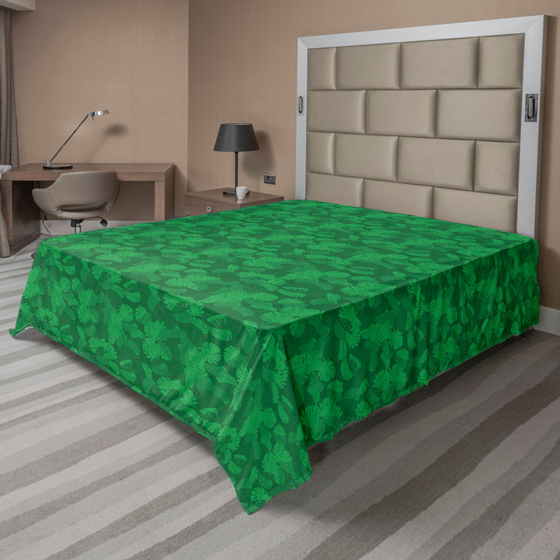 Drap plat moderne de style bohème Ambesonne, Drap plat grand, Vert fougère / motif floral vert