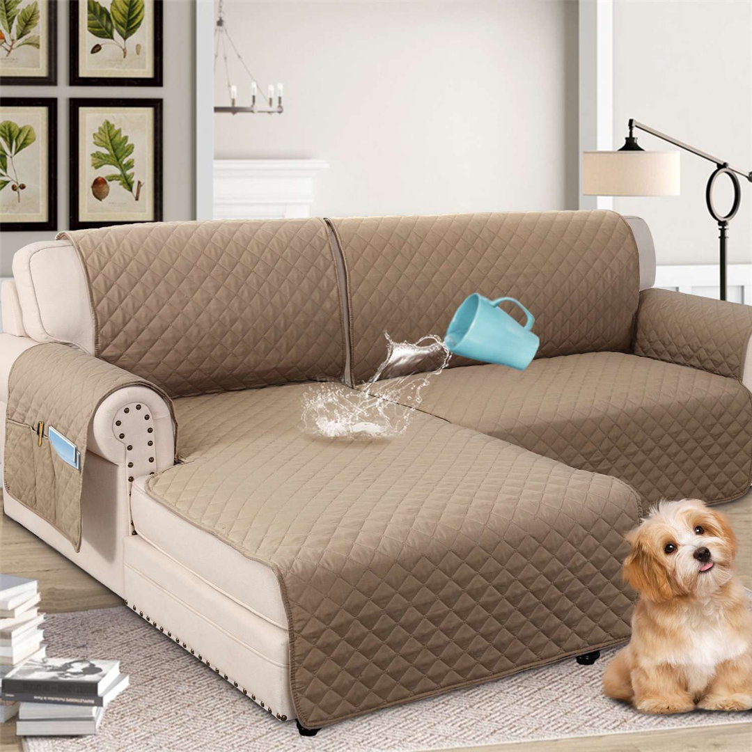 100% Waterproof Sofa Slipcover for L Shape Sectional Sofa 2 Piece Microfiber Fabric Box Cushion Slipcover Left Chaise Cover with Sofa Cover Machine Washable Rebrilliant 
