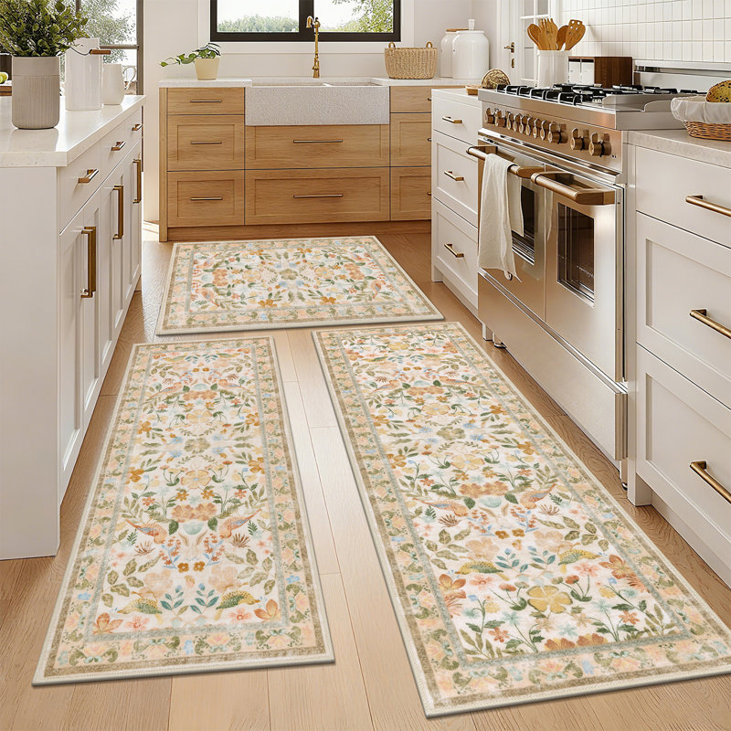 Machine Washable Non-Slip Kitchen Mat, Beige/Brown