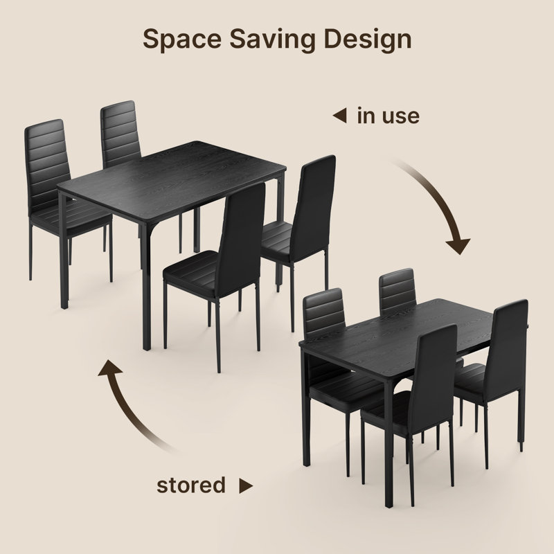 Otisco Tempered Glass Space-Saving 5-Piece Dining Set, Black