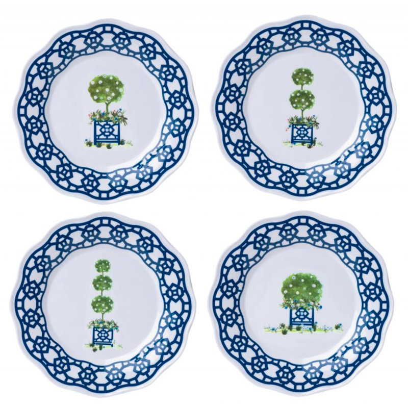 SET OF 4 TRELLIS AND TOPIARY MELAMINE SALAD PLATES