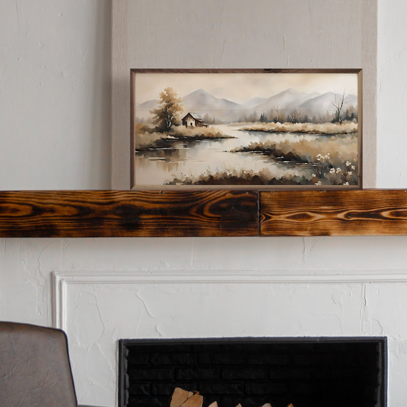 Creek With Cabin, 12" H x 24" W