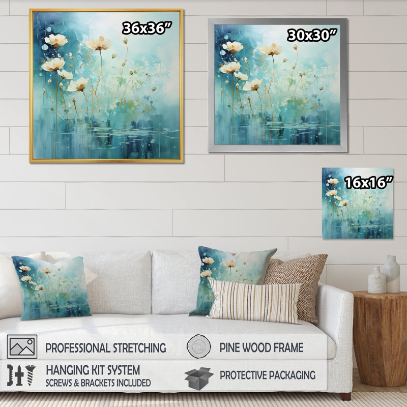 Misty Meadow V - imprimé, Cadre flottant noir, H 16 po x l 16 po x P 1 po