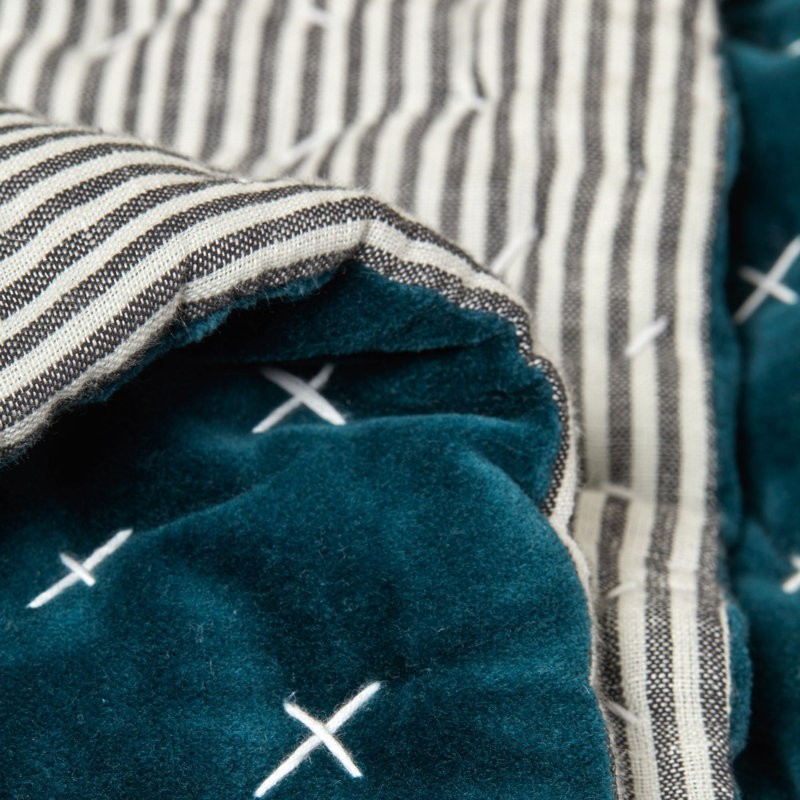 Cotton No Pattern Bedspread, W170 x L260cm, Blue Green