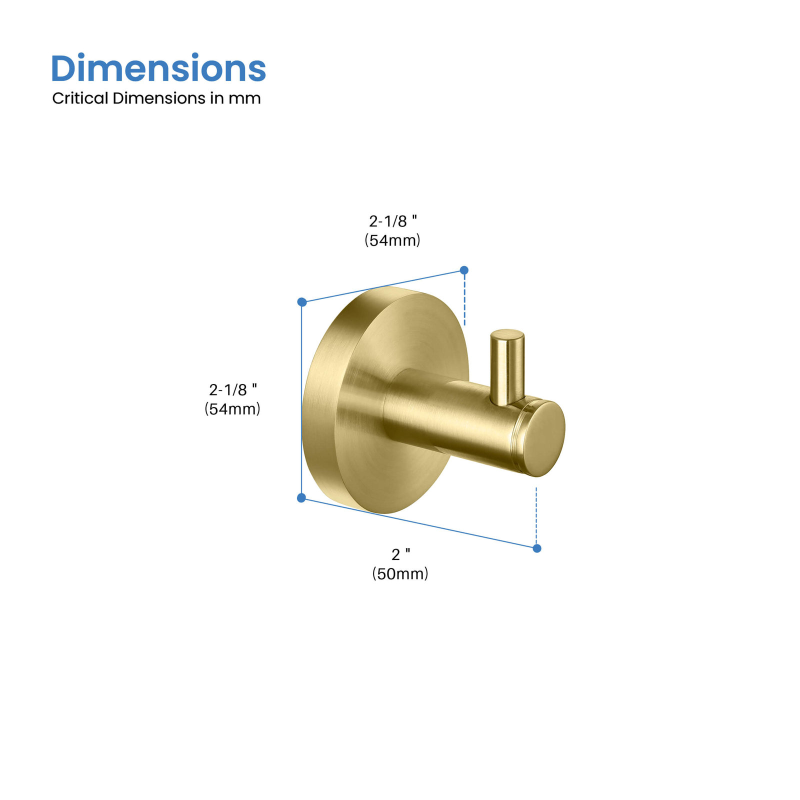 Circular Single Wall-Mounted Robe Hook, Brushed Gold