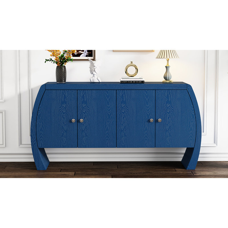 Armoire de rangement à quatre portes en placage de frêne bleu marine avec cadre et fabrication, Marine