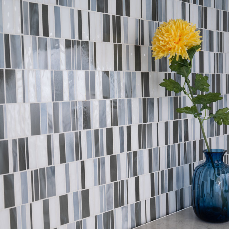 Rietto Circuit Blue 12 in. x 12 in. Glossy Glass Mosaic Wall Tile, Circuit Blue
