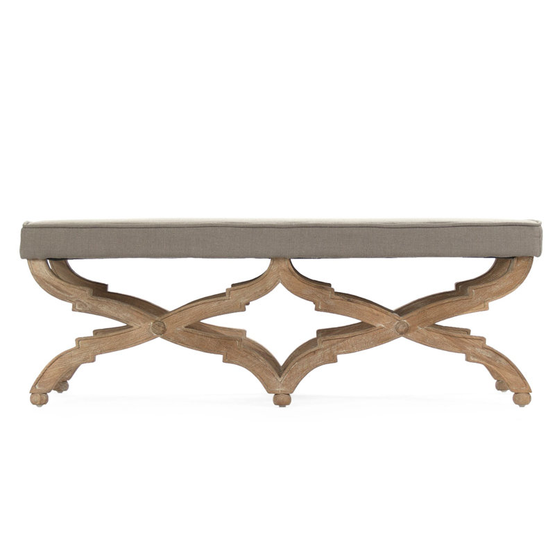 Elof Upholstered Bench, 16" H x 51" W x 18" D, Limed Gray/Brown