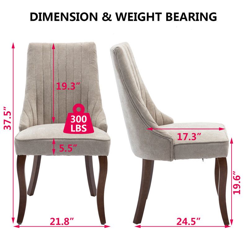 Esmer Velvet Upholstered Back dining Chair(set of 2), Beige