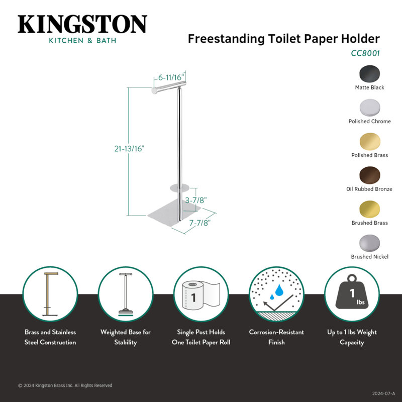 Kingston Brass Claremont Freestanding Toilet Paper Holder, Matte Black