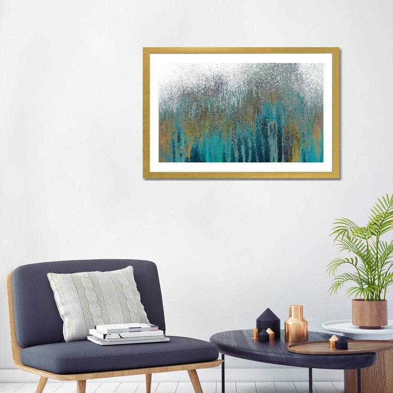 «Teal Woods» par Roberto Gonzalez - reproduction d'art, H 24 po x l 32 po x P 1 po, Papier encadré doré, Blanc