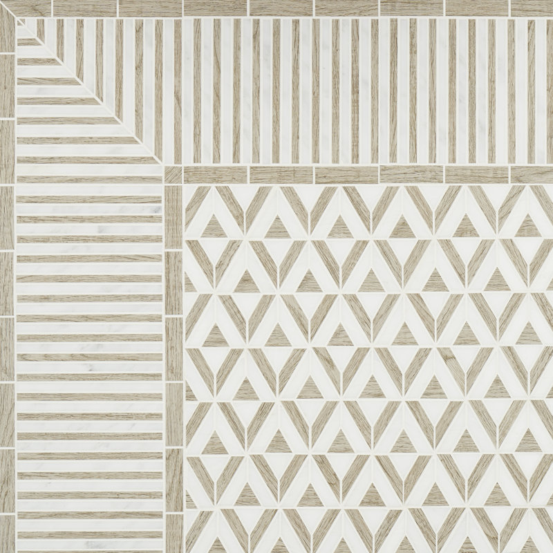 Florey Linear Corner 7.87 in. x 7.87 in. Polished Marble Floor and Wall Mosaic Tile, Wooden Beige