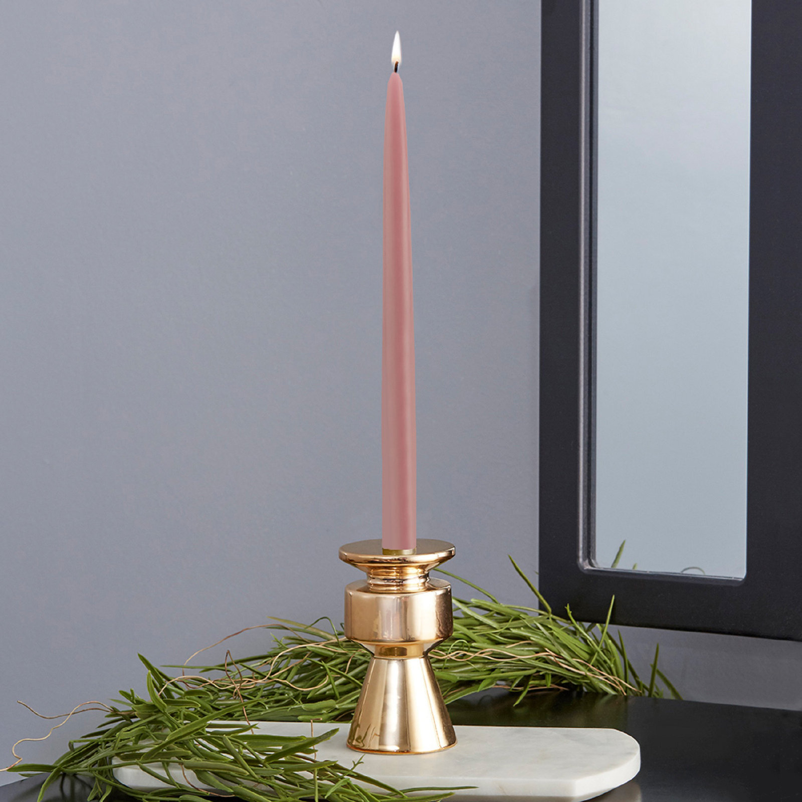 12 Piece Unscented Taper Candle Set, 12" H x 0.88" W x 0.88" D, Dusty Rose
