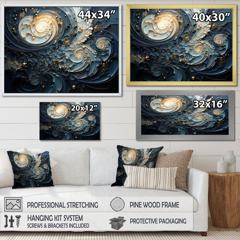 Quartis spirales célestes III sur toile, H 30 po x l 40 po x P 1,5 po, Cadre photo noir