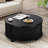 Round Coffee Table with Storage, 31.5" Mid Century Modern Fluted Coffee Table with 360° Curved Sliding Door-1472081142