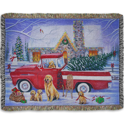 Jeté tissé «Holiday Puppy Ride» par Robert Andrea