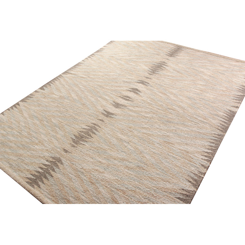 Scandinavian Hand Knotted Wool Geometric Area Rug, Rectangle 10' x 14'