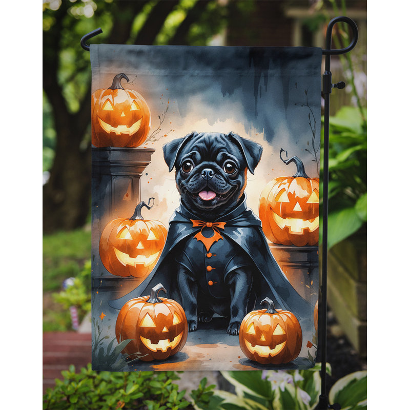 Drapeau de jardin chiot Halloween, Carlin noir