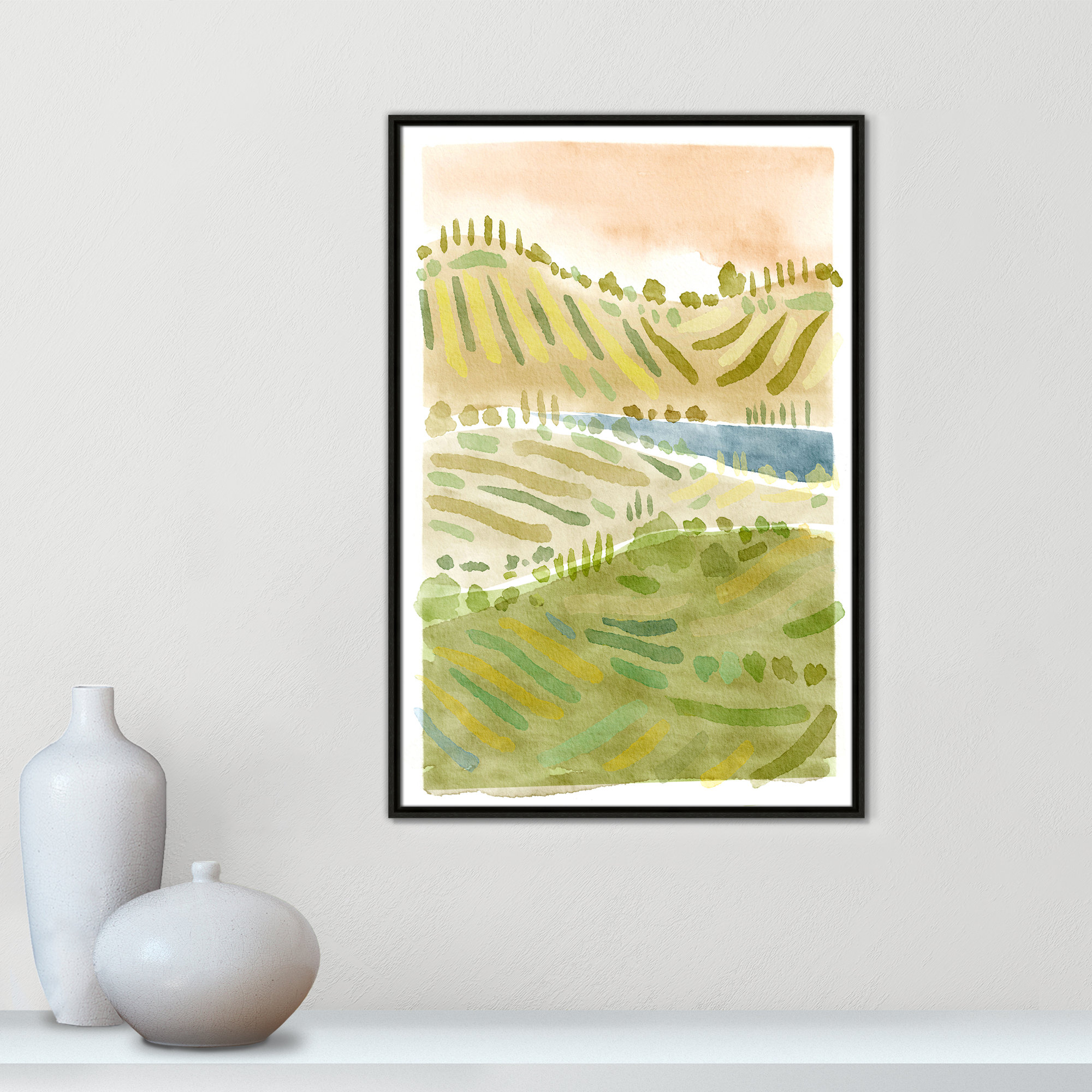 Tuscan Countryside Print by Leah Straatsma, Espresso Floater Framed Canvas, 37.5" H x 25.5" W x 2" D, No Mat